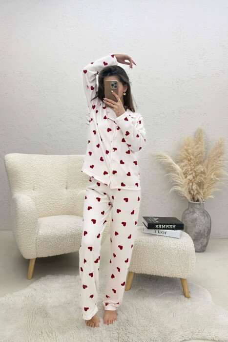 HEARTS DESIGN SHIRT+ TROUSERS WOMEN PYJAMAS PINK/ROZE - 1