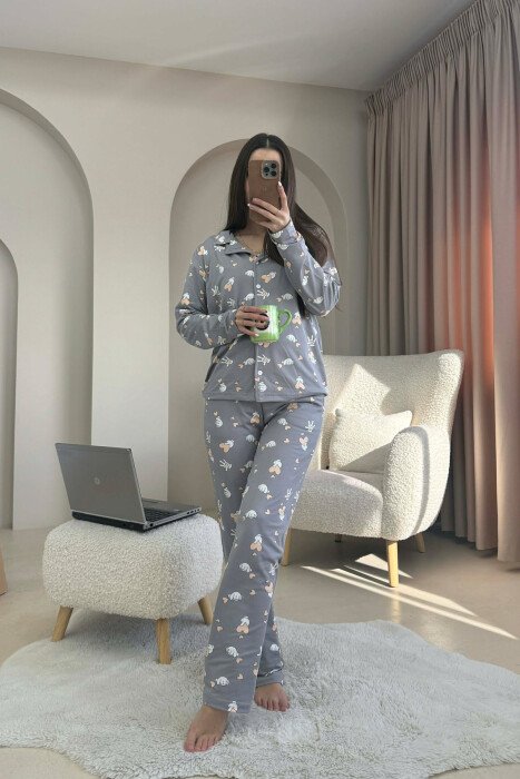 HEARTS DESIGN SHIRT+TROUSERS WOMEN PYJAMAS GREY/GRI - KLAUDIO FASHION