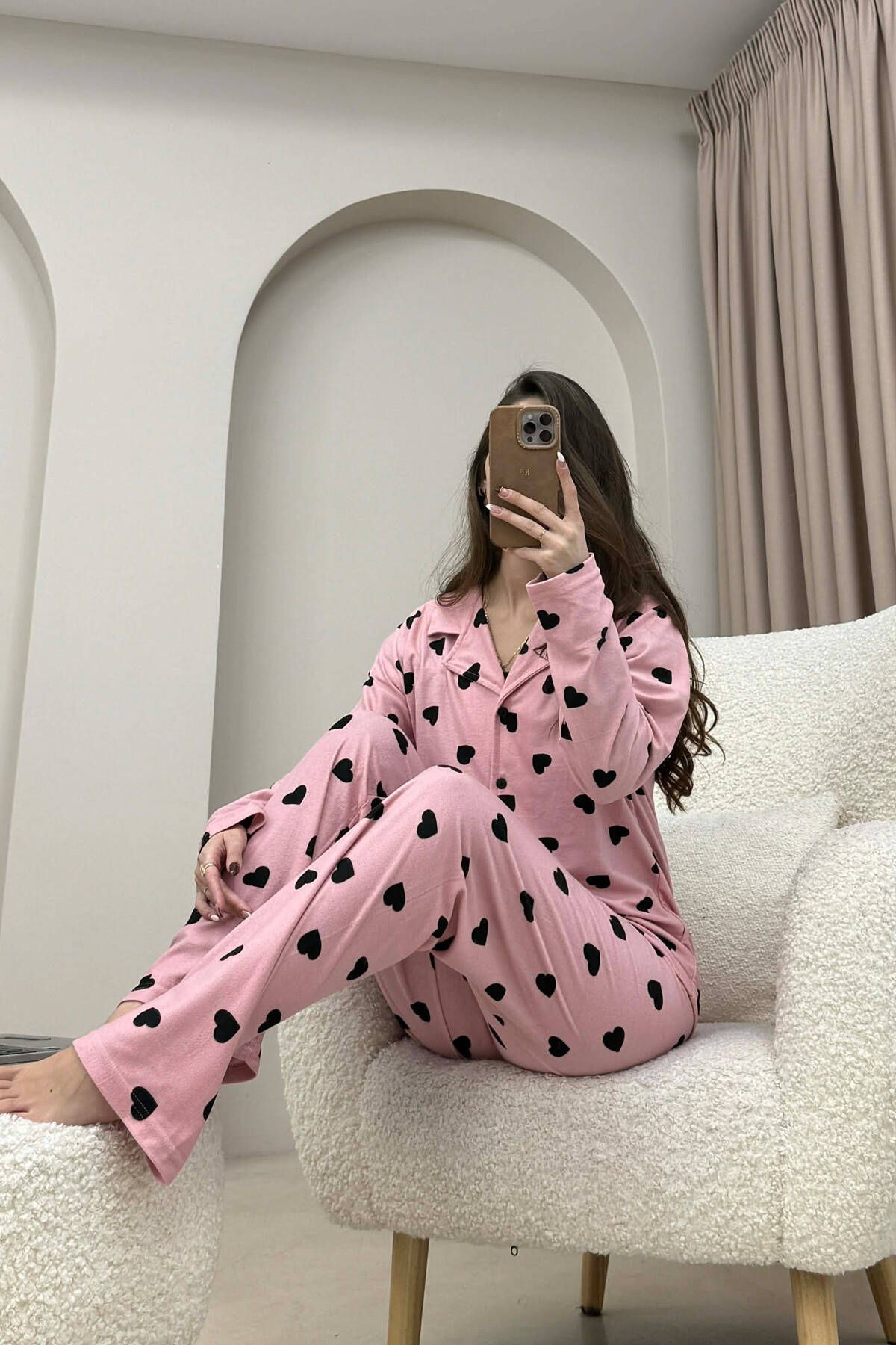 HEARTS DESIGN SHIRT+TROUSERS WOMEN PYJAMAS POWDER/PUDER PYJAMAS KLAUDIO ...