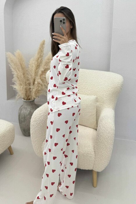 HEARTS DESIGN SWEATSHIRT+TROUSERS WOMEN PYJAMAS WHITE-E BARDHE - 2