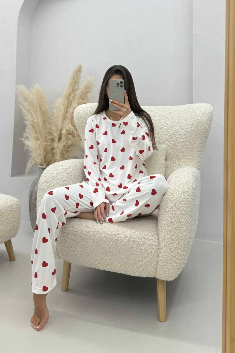 HEARTS DESIGN SWEATSHIRT+TROUSERS WOMEN PYJAMAS WHITE-E BARDHE - 4