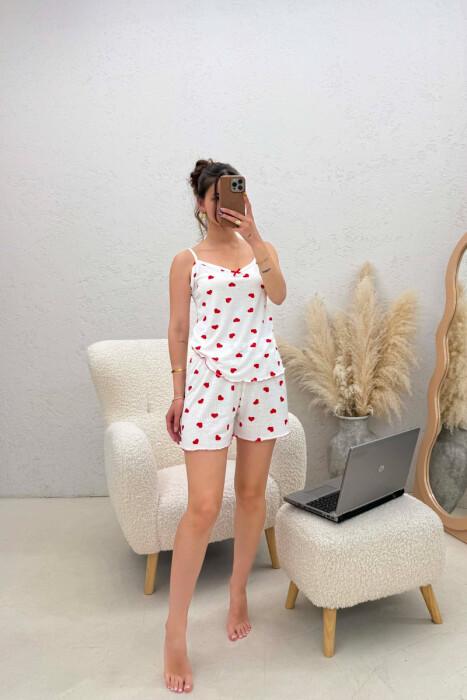 HEARTS DESIGN TANK TOP + SHORTS WOMEN PYJAMAS WHITE-E BARDHE - KLAUDIO FASHION