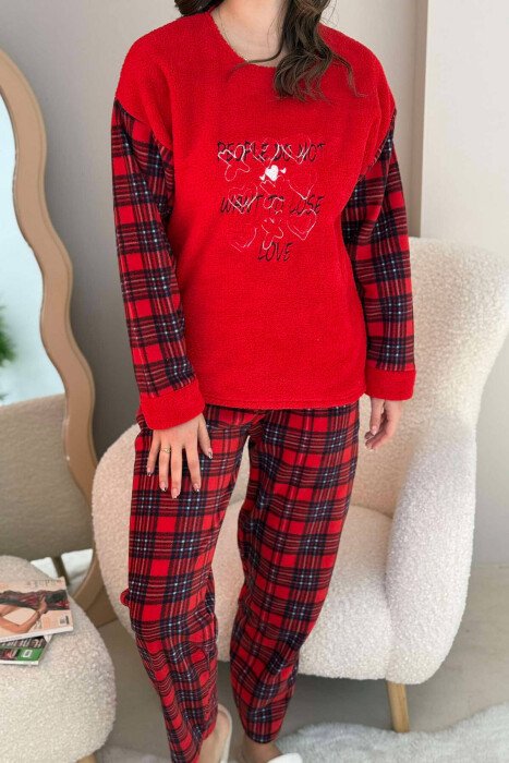 HEARTS DESIGN WRITTINGS WOMEN PYJAMAS RED/E KUQE - KLAUDIO FASHION