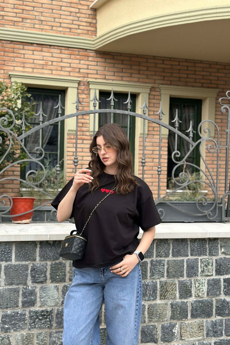 HEARTS ONE COLOR WOMAN T-SHIRT BLACK/ E ZEZE - 1