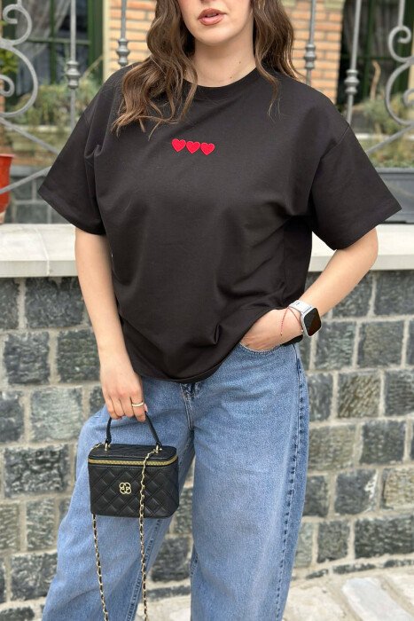 HEARTS ONE COLOR WOMAN T-SHIRT BLACK/ E ZEZE - 2