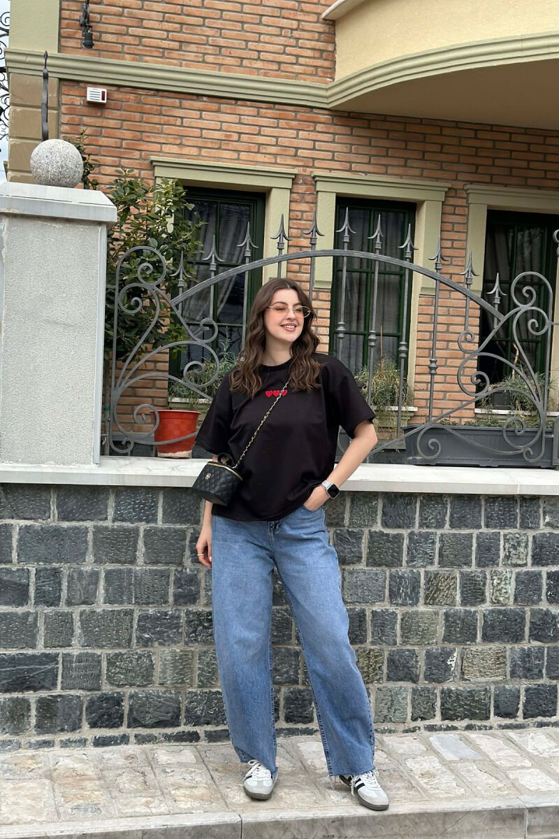 HEARTS ONE COLOR WOMAN T-SHIRT BLACK/ E ZEZE - 3
