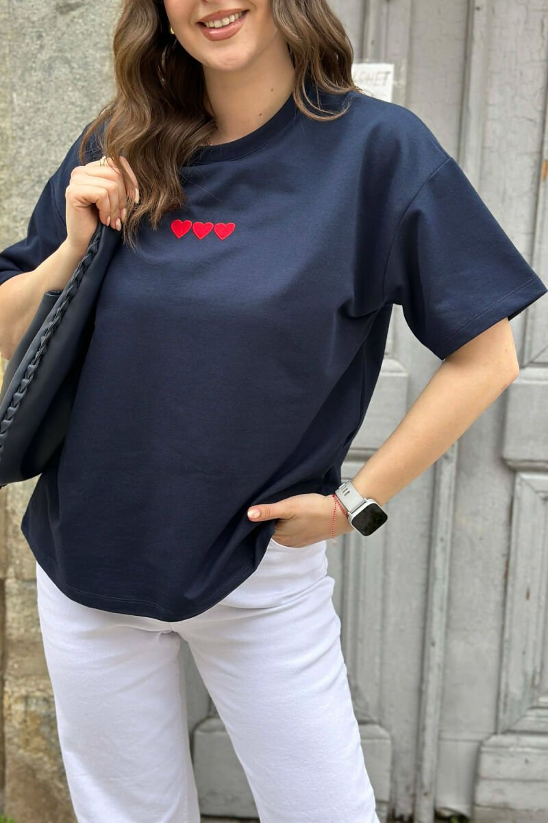 HEARTS ONE COLOR WOMAN T-SHIRT BLUE/BLU - 3