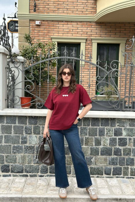 HEARTS ONE COLOR WOMAN T-SHIRT BURGUNDY/VISHNJE - 3