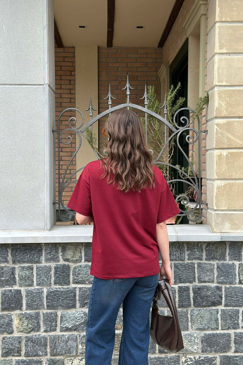 HEARTS ONE COLOR WOMAN T-SHIRT BURGUNDY/VISHNJE - 4