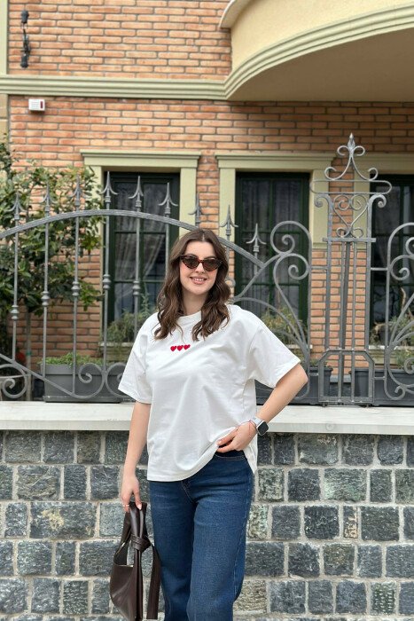 HEARTS ONE COLOR WOMAN T-SHIRT WHITE-E BARDHE 