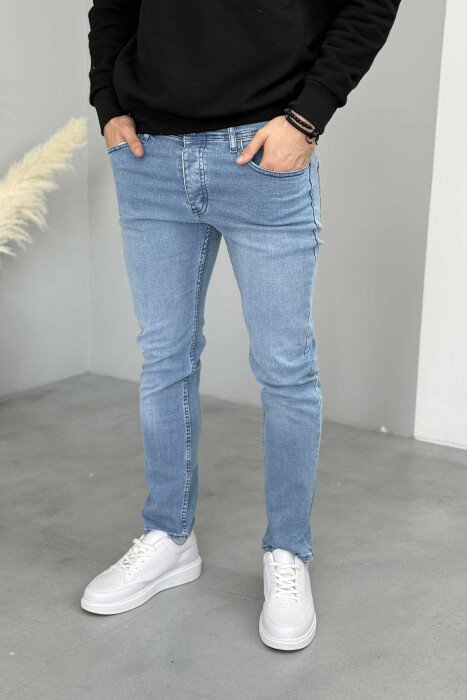 HIDDEN BUTTON FLY STRAIGHT LEG MEN JEANS LIGHT BLUE-LIGHT BLUE/BZ-BZ - KLAUDIO FASHION
