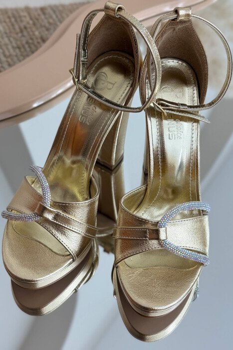 HIGH HEEL DIAMOND DETAILS WOMEN SANDALS GOLDEN ROD/GOLD - 3