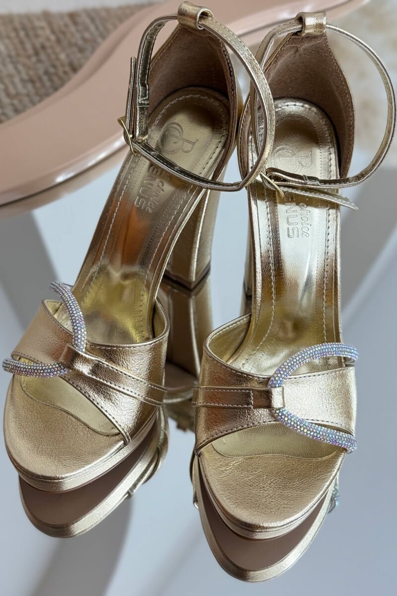 HIGH HEEL DIAMOND DETAILS WOMEN SANDALS GOLDEN ROD/GOLD - 3