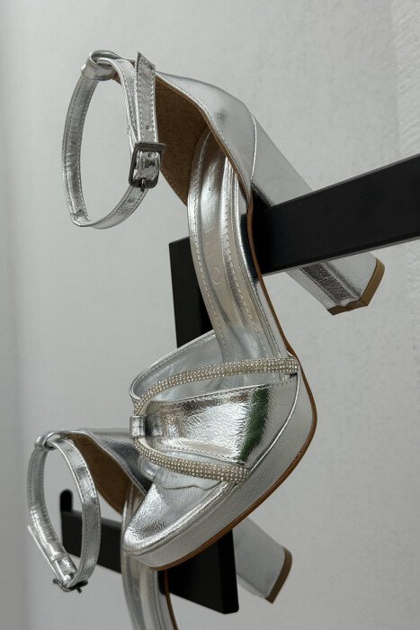 HIGH HEEL DIAMOND DETAILS WOMEN SANDALS GREY/GRI - KLAUDIO FASHION