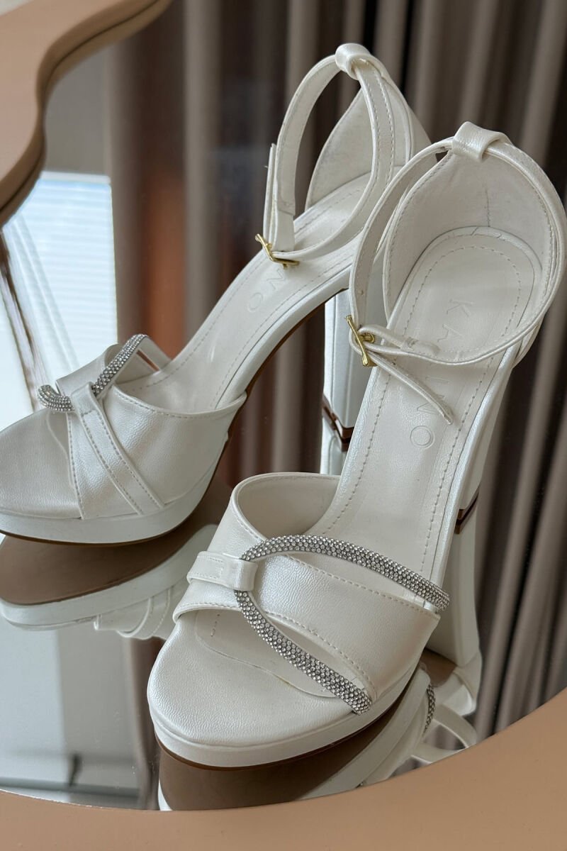 HIGH HEEL DIAMOND DETAILS WOMEN SANDALS WHITE-E BARDHE - 1