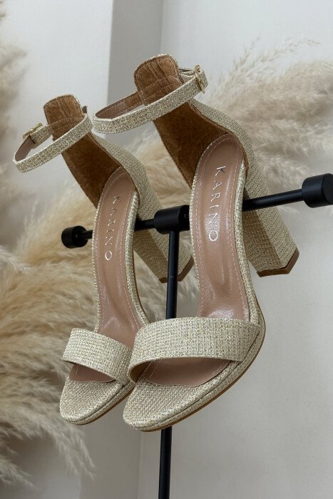HIGH HEEL ONE COLOR LEATHER WOMEN SANDALS GOLDEN ROD/GOLD - 4