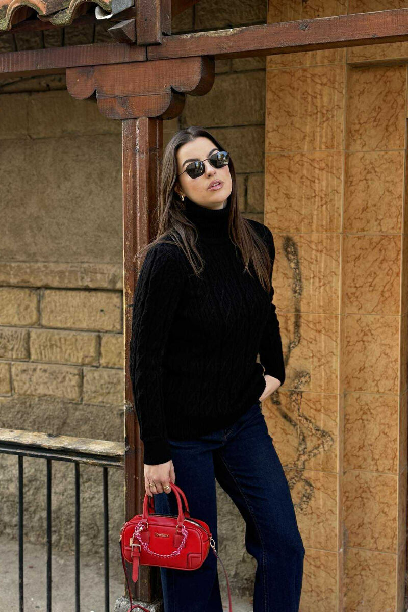 HIGH NECK BRAID WOMAN SWEATER BLACK/ E ZEZE - 1