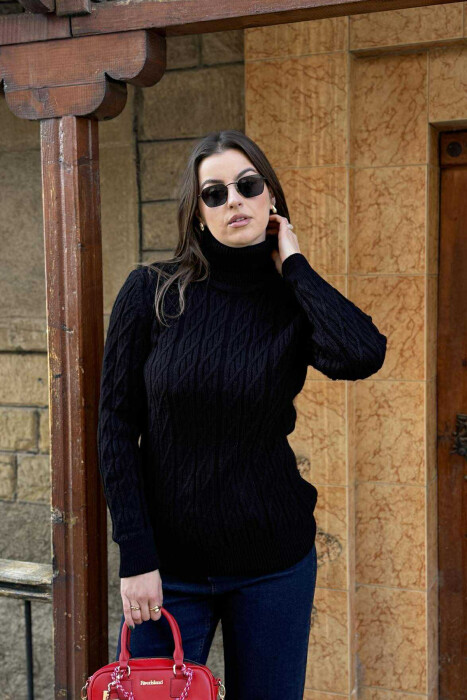 HIGH NECK BRAID WOMAN SWEATER BLACK/ E ZEZE - 2