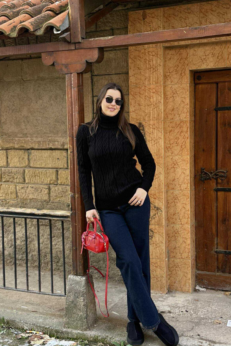 HIGH NECK BRAID WOMAN SWEATER BLACK/ E ZEZE - 3