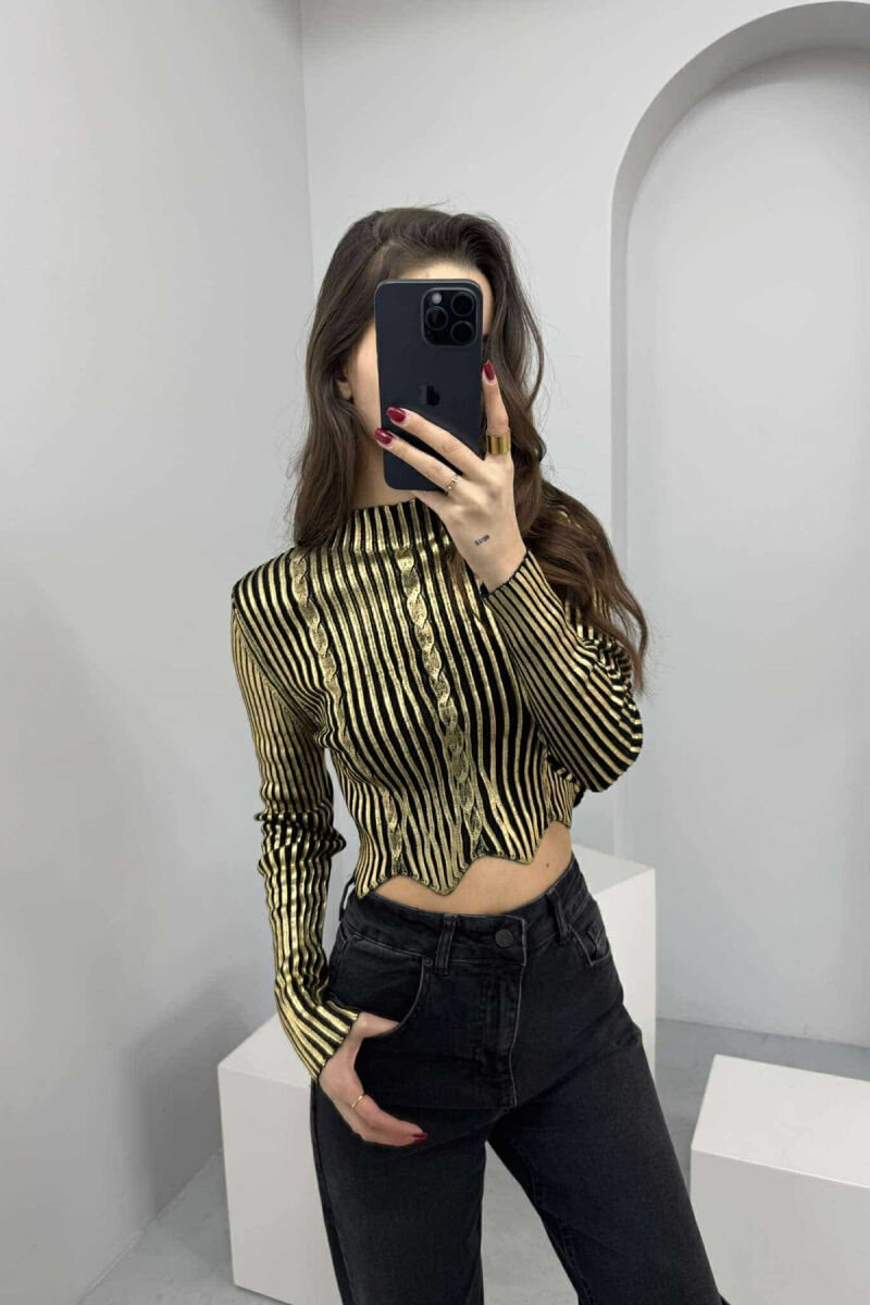 HIGH NECK BRAIDS SHINY WOMEN SWEATER GOLDEN ROD/GOLD - 1