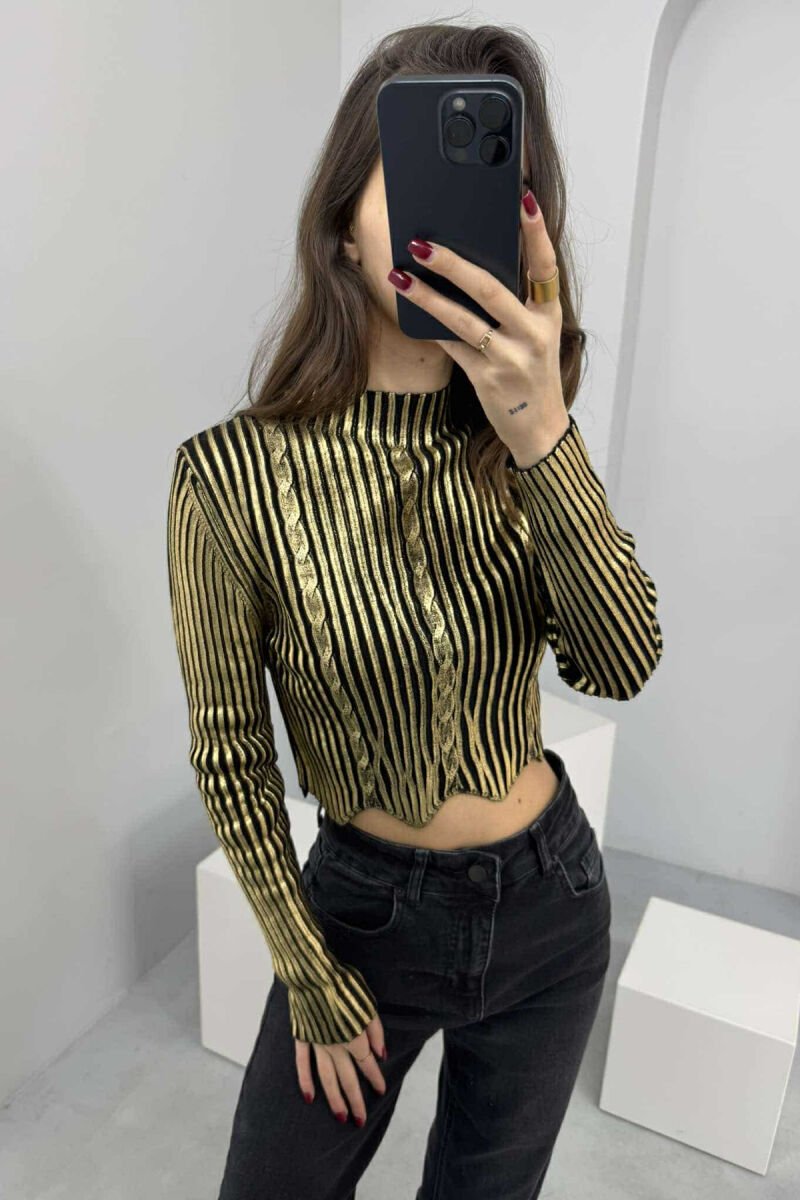 HIGH NECK BRAIDS SHINY WOMEN SWEATER GOLDEN ROD/GOLD - 2