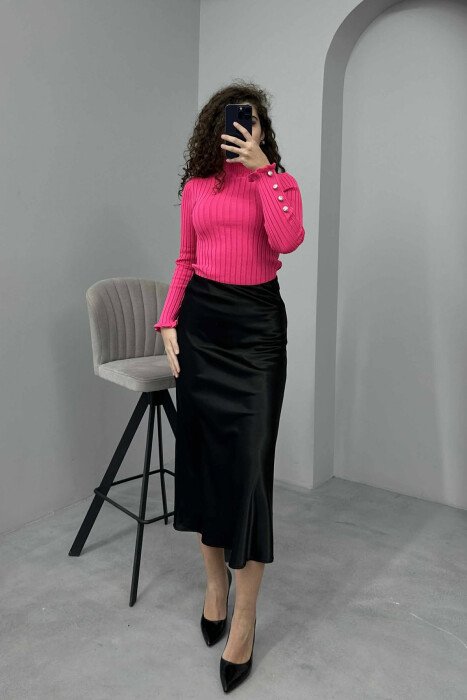 HIGH NECK BUTTONS DETAIL WOMEN SWEATER PINK/ROZE 