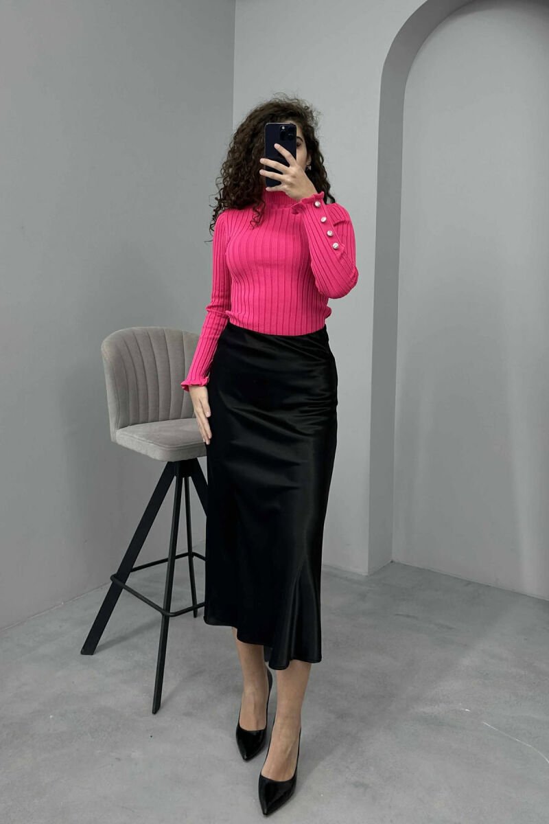 HIGH NECK BUTTONS DETAIL WOMEN SWEATER PINK/ROZE - 1