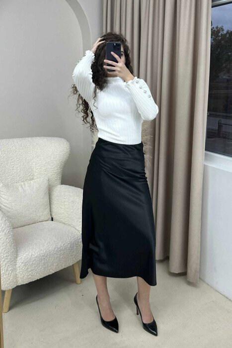 HIGH NECK BUTTONS DETAIL WOMEN SWEATER WHITE-E BARDHE - 4