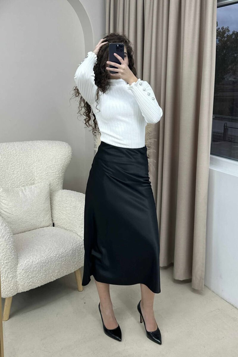 HIGH NECK BUTTONS DETAIL WOMEN SWEATER WHITE-E BARDHE - 4