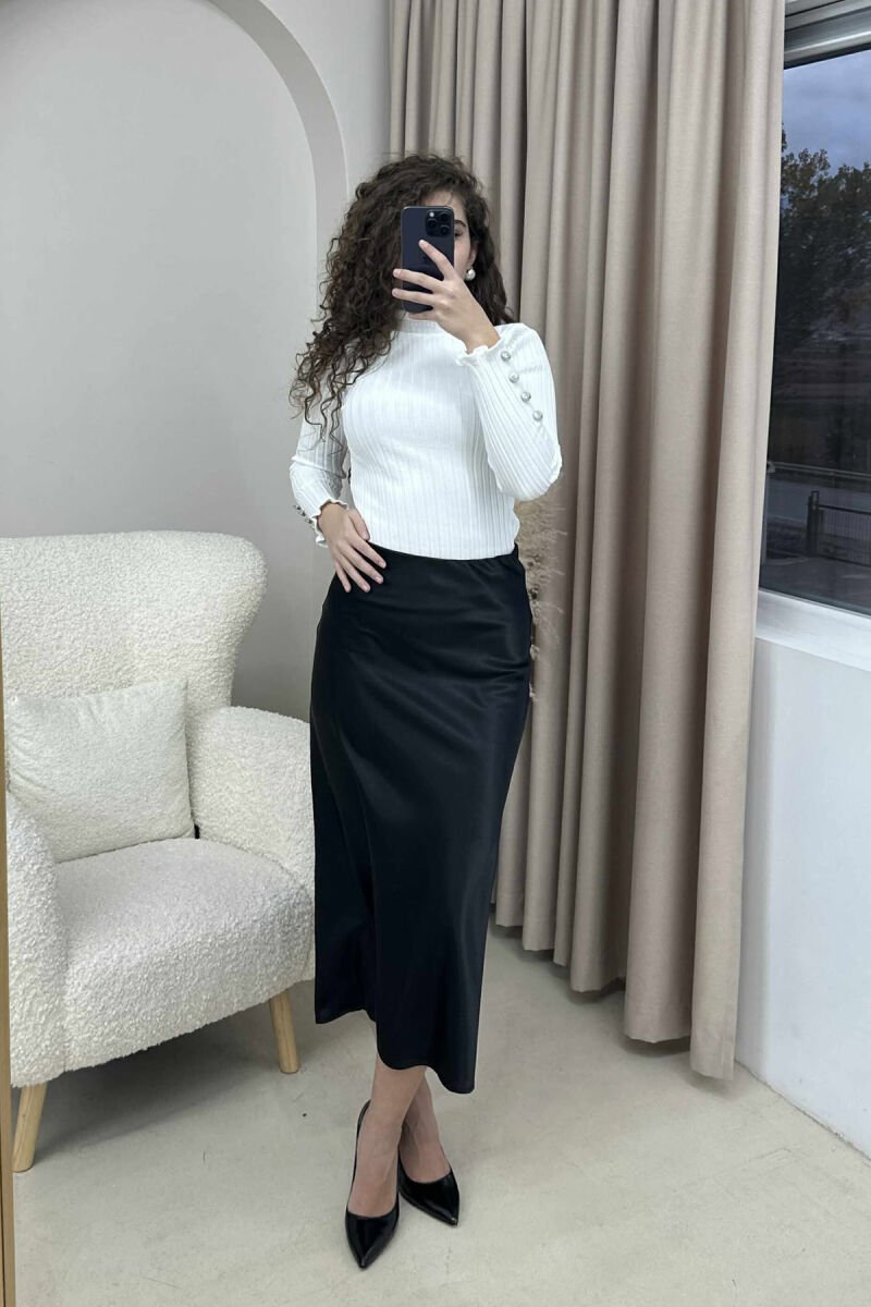 HIGH NECK BUTTONS DETAIL WOMEN SWEATER WHITE-E BARDHE - 5