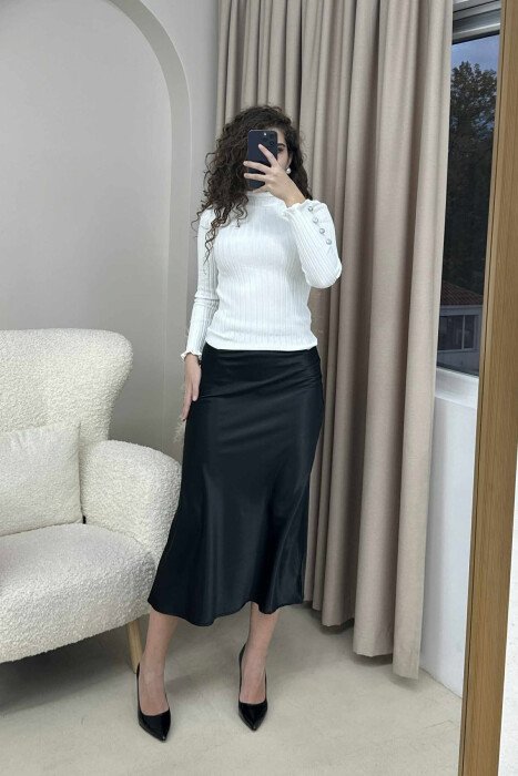 HIGH NECK BUTTONS DETAIL WOMEN SWEATER WHITE-E BARDHE 