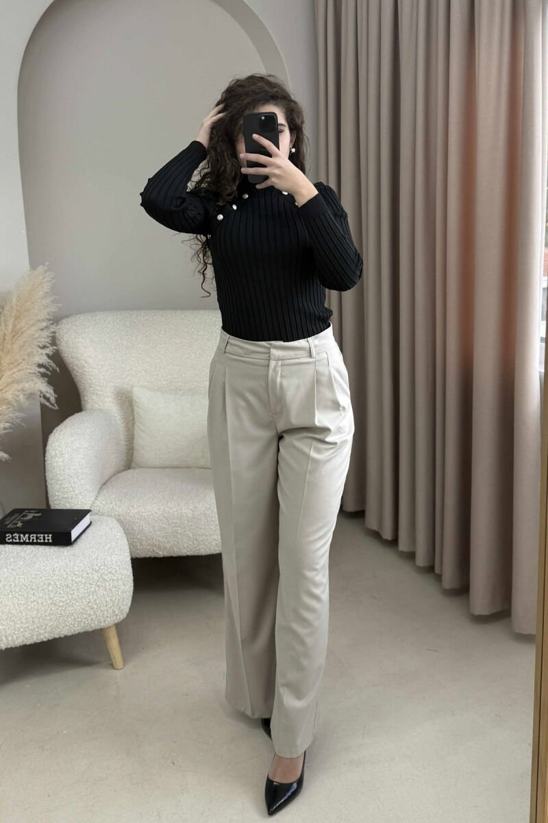 HIGH NECK BUTTONS ONE COLOR WOMEN SWEATER BLACK/ E ZEZE - 5