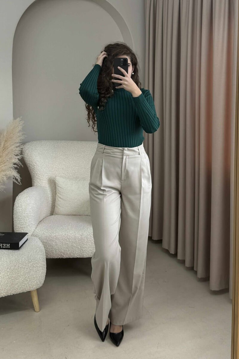 HIGH NECK BUTTONS ONE COLOR WOMEN SWEATER DARK GREEN/JEE - 4
