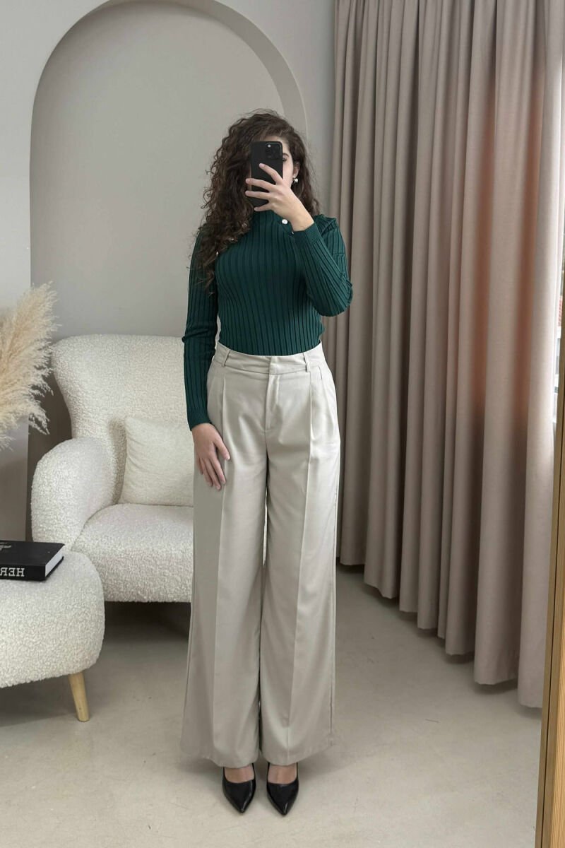 HIGH NECK BUTTONS ONE COLOR WOMEN SWEATER DARK GREEN/JEE - 5