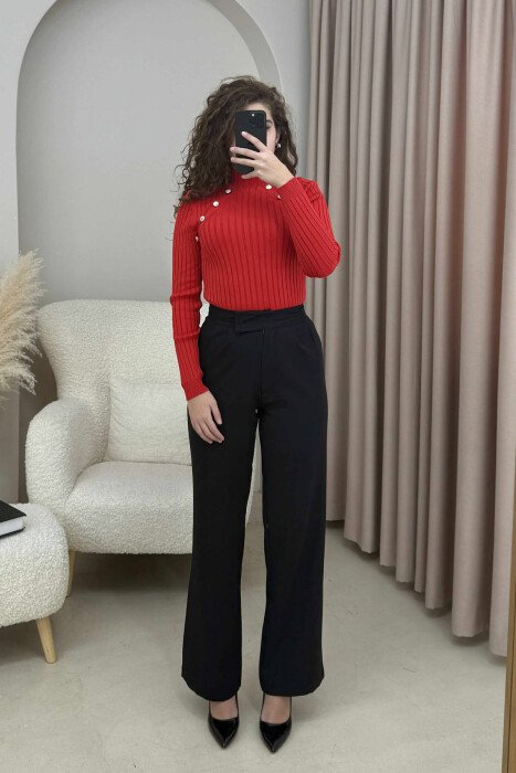 HIGH NECK BUTTONS ONE COLOR WOMEN SWEATER RED/E KUQE - 4