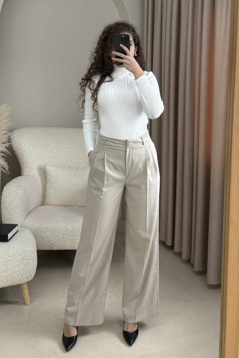 HIGH NECK BUTTONS ONE COLOR WOMEN SWEATER WHITE-E BARDHE - 3