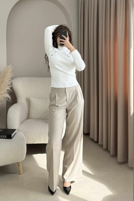 HIGH NECK BUTTONS ONE COLOR WOMEN SWEATER WHITE-E BARDHE - 6