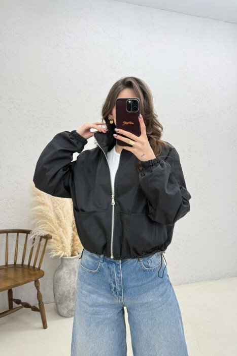 HIGH NECK CROPPED WOMEN JACKET BLACK/ E ZEZE 