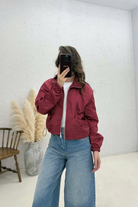 HIGH NECK CROPPED WOMEN JACKET BURGUNDY/VISHNJE 