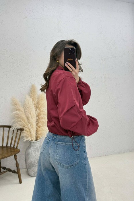 HIGH NECK CROPPED WOMEN JACKET BURGUNDY/VISHNJE - 4