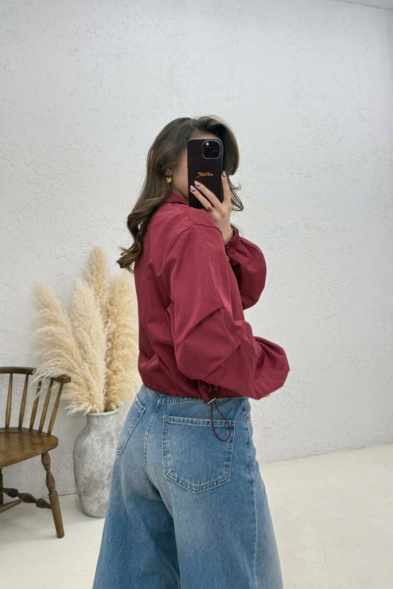 HIGH NECK CROPPED WOMEN JACKET BURGUNDY/VISHNJE - 4