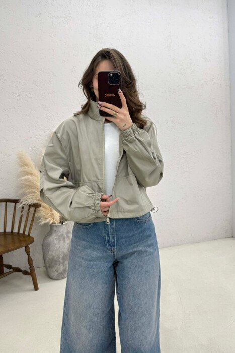 HIGH NECK CROPPED WOMEN JACKET DARK BEIGE/BEZHE ERRET - 1