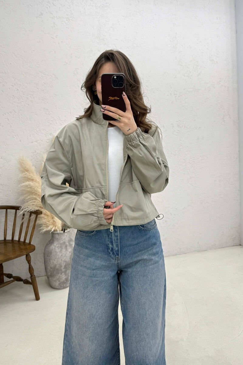 HIGH NECK CROPPED WOMEN JACKET DARK BEIGE/BEZHE ERRET - 1