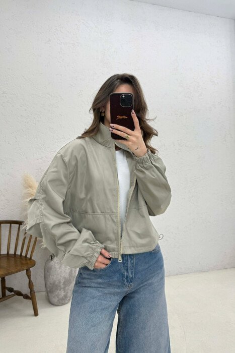 HIGH NECK CROPPED WOMEN JACKET DARK BEIGE/BEZHE ERRET - 2