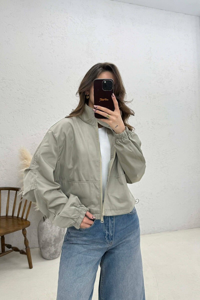 HIGH NECK CROPPED WOMEN JACKET DARK BEIGE/BEZHE ERRET - 2