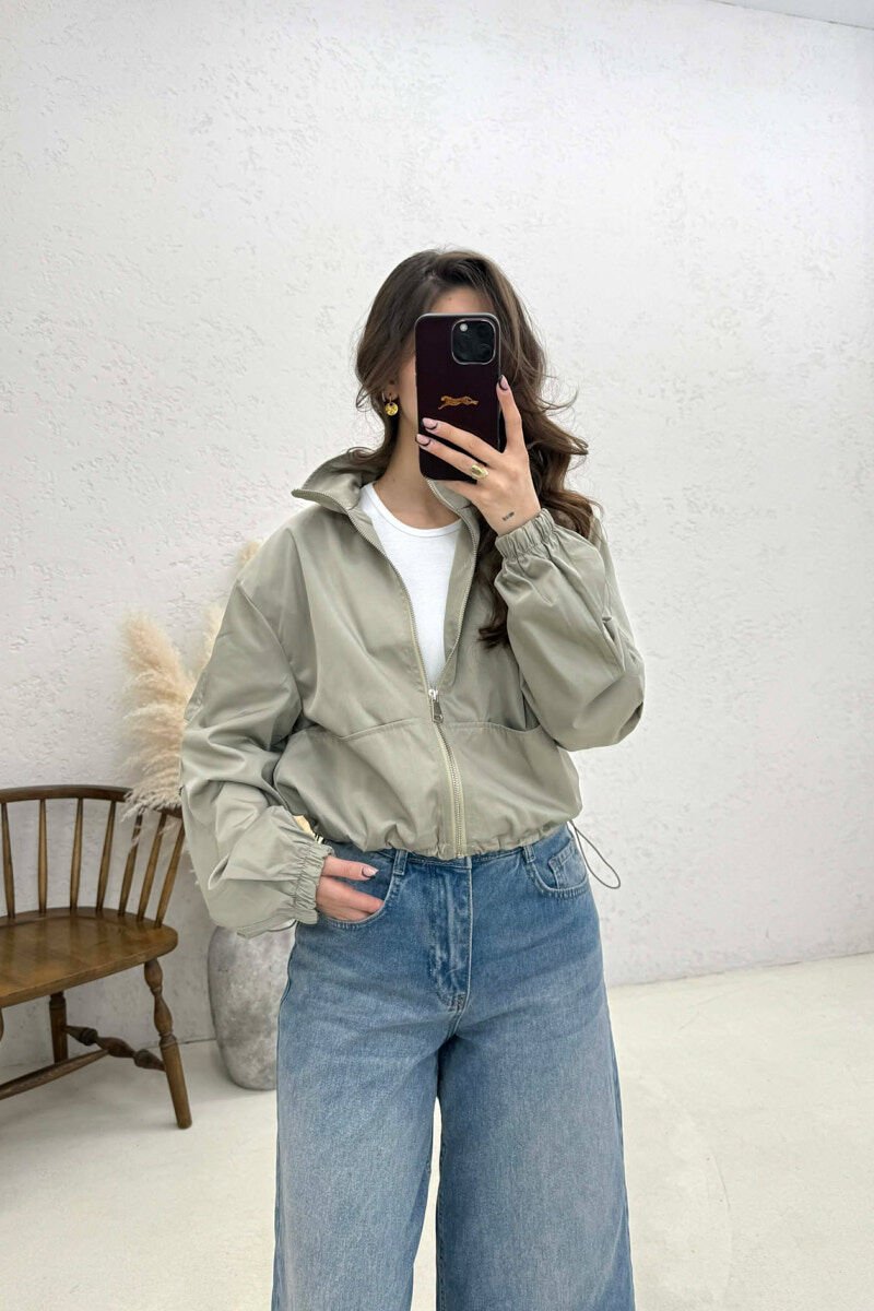 HIGH NECK CROPPED WOMEN JACKET DARK BEIGE/BEZHE ERRET - 3