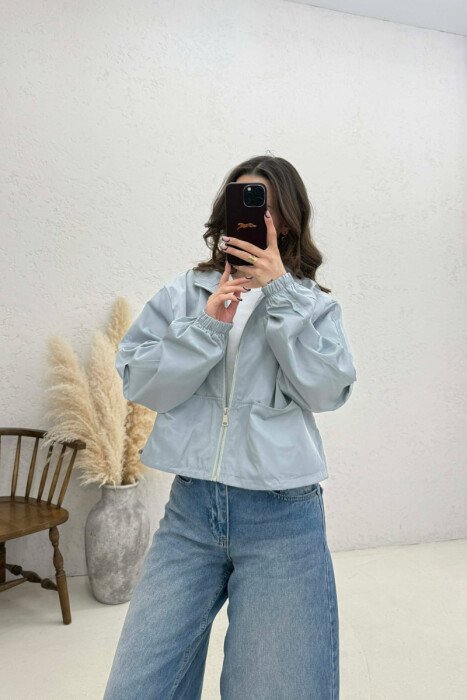 HIGH NECK CROPPED WOMEN JACKET LIGHT GREY/GZ 