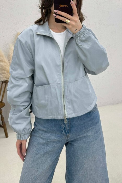 HIGH NECK CROPPED WOMEN JACKET LIGHT GREY/GZ - 3