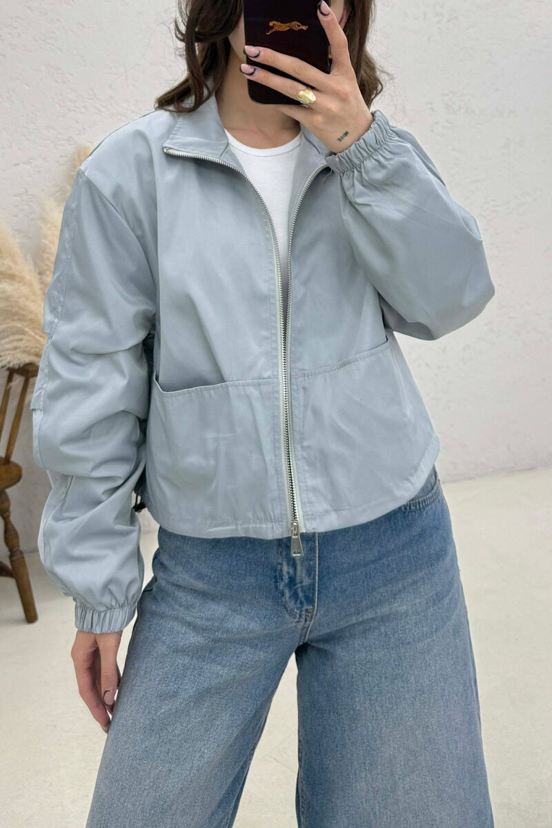 HIGH NECK CROPPED WOMEN JACKET LIGHT GREY/GZ - 3