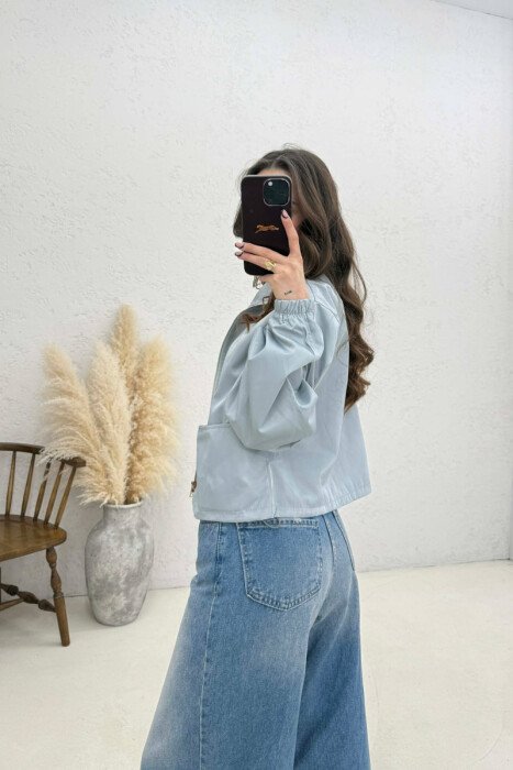 HIGH NECK CROPPED WOMEN JACKET LIGHT GREY/GZ - 4